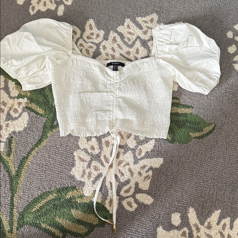 Studio F White Puff Sleeve Crop Top S